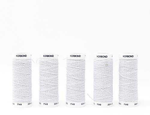Korbond - 5 carretes de hilo elástico blanco para fruncidos de 20 m y un total de 100 m, ideales para bordados, fruncidos, manualidades, arreglos, costura y acolchados