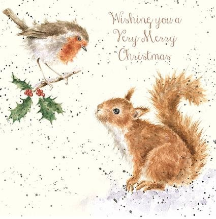 Artistic Weihnachten Karte (wre6317) Robin und Eichhörnchen – Wishing You A Very Merry Christmas