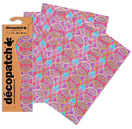 Décopatch rosa/turkos/lila mosaikpapper, 30 x 40 cm (paket med 3 ark)