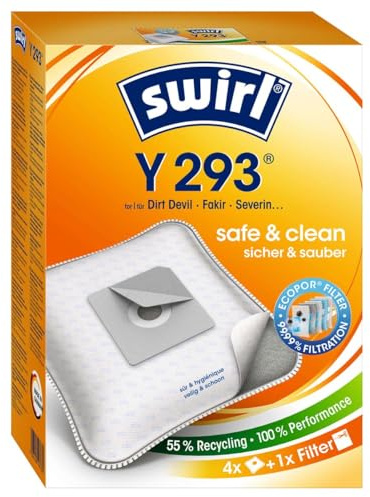 4 Original SWIRL Y293 Staubsaugerbeutel passend für Dirt Devil M 3050 - Classic