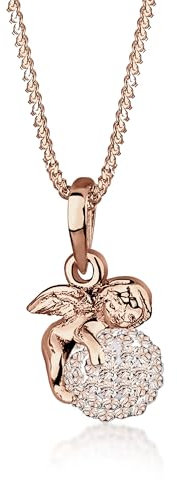 Elli Halskette Damen Engel Kugel Anhänger Schutzengel Talisman mit Kristallen in 925 Sterling Silber rosé vergoldet