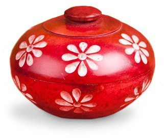 Räucherstäbchenhalter Räuchergefäß Blume mit Deckel aus Speckstein massiv Ø 7,5 cm, Specksteinschale Schale zum Räuchern mit Räucherstäbchen