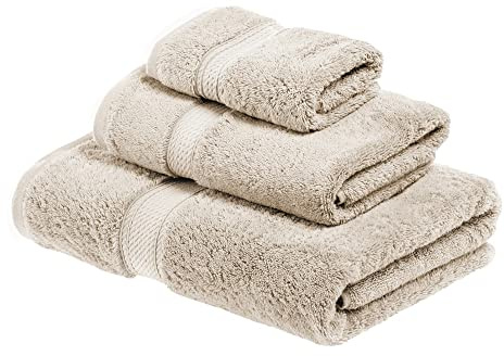 Superior - Set di Asciugamani, Cotone Egiziano, Pietra, 900 g, 3 Pezzi