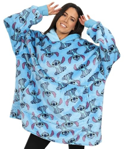 Lilo and Stitch - Sudadera con capucha para mujer, color azul, con forro polar, de gran tamaño, color azul, azul, Talla única