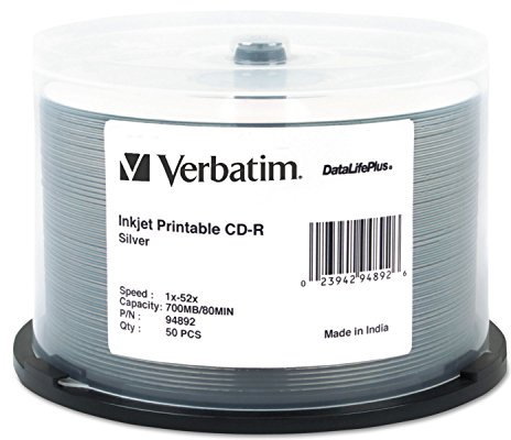 Verbatim CD-R 700MB 52X DataLifePlus Silver Inkjet imprimible - 50pk husillo 94892