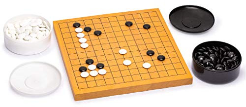 Yellow Mountain Imports Shin Kaya Beginner's Reversible 13x13 / 9x9 Go Game Set Board (2cm) with Double Convex Melamine Stones - Classic Strategy Board Game (Baduk/Weiqi)