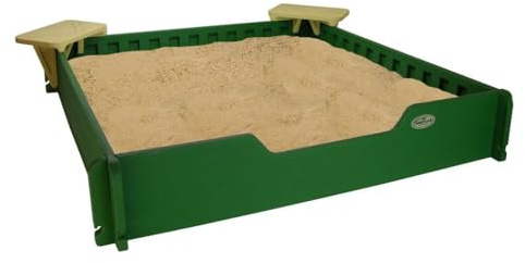 5x5 SandLock Plastic Sandbox for Kids Outdoor Play. w/ Cover, Ground Barrier, 2 Corner Seats