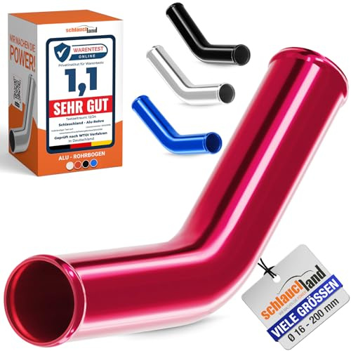 45° ALU-ROHRBOGEN AD-Ø 70mm Rot Alurohr poliert & gebördelt | AUSWAHL FARBEN & GRÖSSEN | Alu-Rohr-Bogen DIN EN T6063 Grad Aluminium Rohr Winkel Motor KFZ LLK Bogen Turbo Schlauch-Verbinder