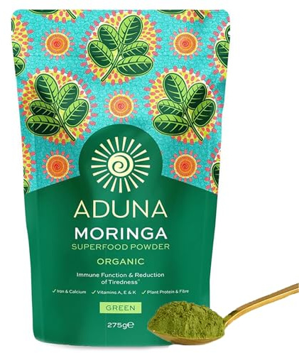 Aduna Organic Moringa Powder | 100% Pure Moringa Leaf for Energy & Immune Support | Natural Vegan Source of Iron, Calcium & Protein | Superfood Powder for Smoothies, Soups, Stews & More | 275g