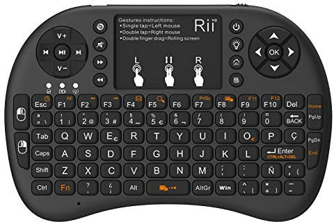 Rii i8+ Multimedia Mini Teclado inalámbrico 2.4Ghz con touchpad Integrado, retroiluminación Led y batería Recargable de Litio-IO