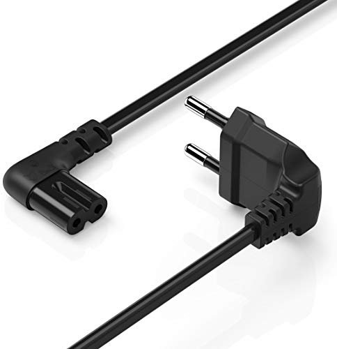 Hama - Cable de Alimentación Euro 2 Pines, 1,5 M, Inclinado 90º Grados En Ambos Lados, Negro