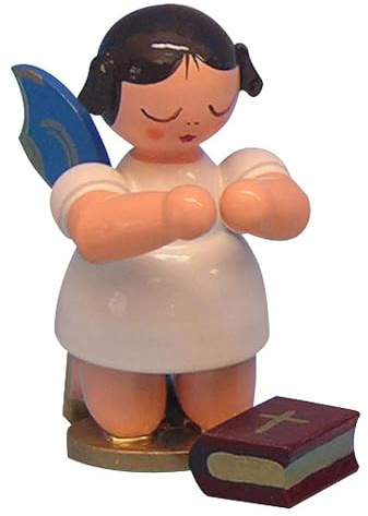 Engel mit Bibel - Blaue Flügel - kniend - 6cm / Weihnachtsengel - Original Erzgebirge Engel -Kunstgewerbe Uhlig