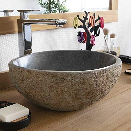 Océan Line Vasque à Poser en Pierre de rivière Eden-Roc 30 30×30×15 cm