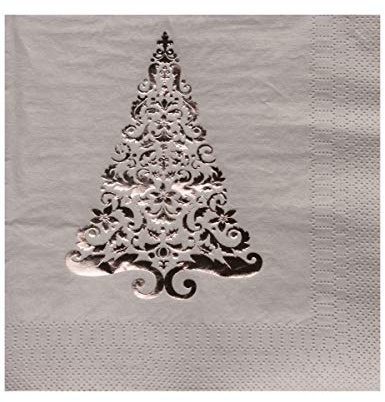 16-Count Glitz Foil Stamped Paper Lunch Napkins, Silver