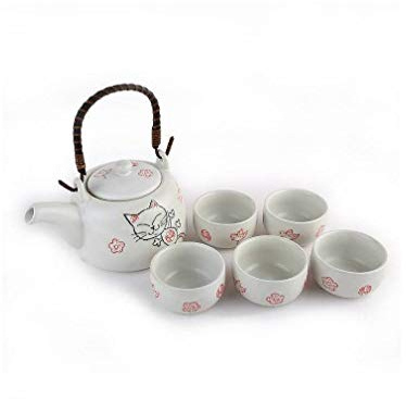 lachineuse – Japanisches Maneki Neko-Teeservice – mit Teekanne und 5 Porzellantassen – Teekanne mit Siebfilter – japanisches Geschirr – Kawaii-Katze, japanische Geschenkidee