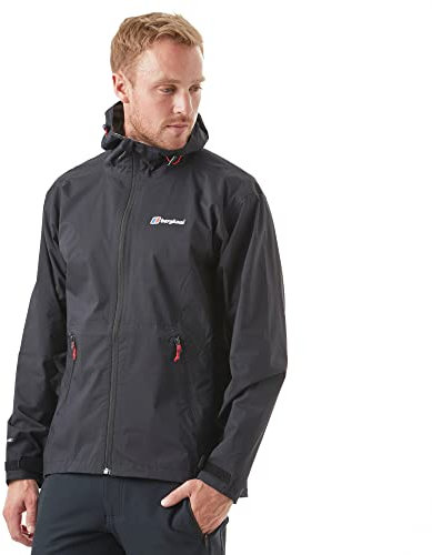 Berghaus Men’s Stormcloud Waterproof Jacket with Adjustable Hood and Drawcord Hem, Breathable, Lightweight & Durable Technical Raincoat (UK, Alpha, XL, Regular, Regular, Black)