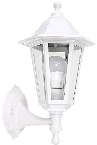 MiniSun | Traditional Style White Security Wall Lantern | Outdoor Wall Lights, Home Décor & Improvement Essential | Includes 6W LED Bulb | Mains Wired