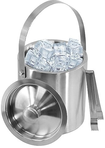 MTS Stainless Steel Ice Bucket with Lid & Tongs, Double Wall Insulated Wine Cooler, Stylish Polished Design for Parties, Perfect Champagne & Beer Bucket