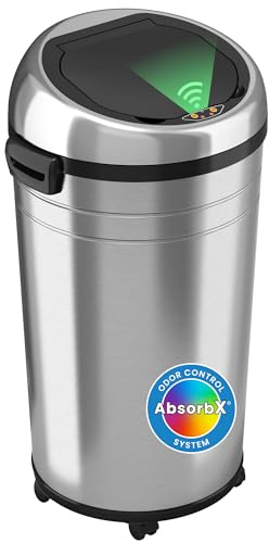 iTouchless 23 Gallon Sensor Trash Can with AbsorbX Odor Control System & Wheels, Stainless Steel Touchless Commercial Grade 85 Liter Garbage Bin for Office, Store, Home and Kitchen