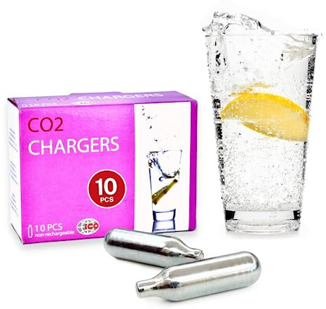 ICO 10-Pack 8g CO2 Cartridge for Sparkling Water Maker, CO2 Non-Threaded Canisters for Soda Syphon - Premium Quality Food-Grade Chargers