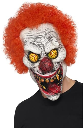 Smiffys Maschera da Clown perverso, Rosso, Lattice, copricapo completo Halloween