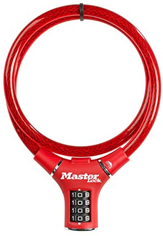 MASTER LOCK Bike Cable Lock [Combination] [90 cm Cable] [Outdoor] [Red] 8229EURDPRORED - Ideal for Bike, Electric Bike, Skateboards, Strollers, Lawnmowers and Other Outdoor Equipment