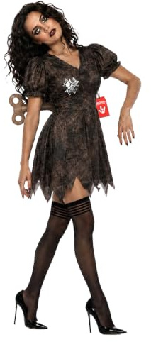 Fun Shack Zombie Kostüm Damen, Gruseliges Halloween Kostüm Damen, L | Graues Kleid, Aufziehschlüssel & Strümpfe, Gruseliges Puppen-Design, Zum Überziehen, Perfekt für Halloween