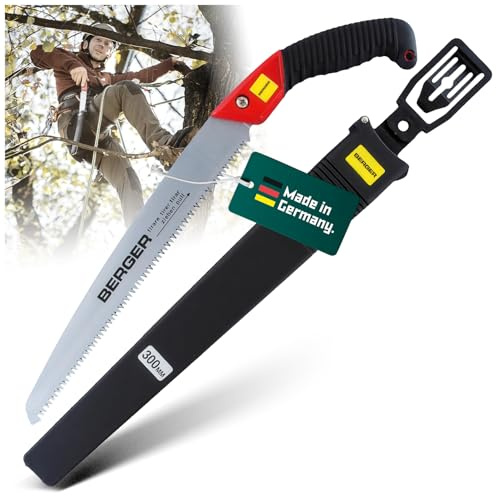 BERGER Astsäge 64750 mit Köcher | 30 cm Hochleistungs-Sägeblatt | Gerade Zugzahnung & grobe Zahnung | Ergonomische Handsäge für weiches Holz | Korrosionsgeschützter Stahl | Made in Germany