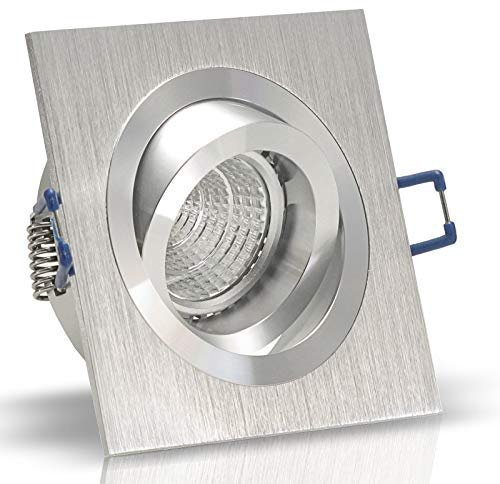 trendlights24 Noble Decken Einbauleuchte 1x Alu Silber eckig 230V Hochvolt GU10 schwenkbar - ohne Leuchtmittel - Aluminium Einbaustrahler Einbauspot