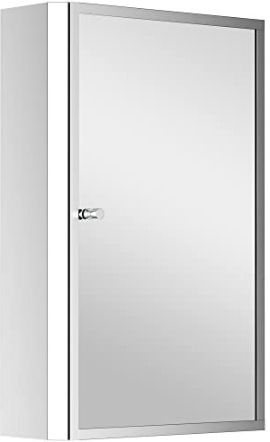 HOMCOM Stainless Steel Wall mounted Bathroom Mirror Cabinet 2 Shelves Storage Unit Furniture w/Single Door (60H x 40L x 13D (cm))