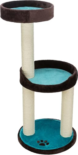 TRIXIE Katzen-Kratzbaum Lugo, mehrstöckig – 103 cm, braun-türkis | Robuste Sisal-Kratzflächen und weiche Polster – bietet Kratzspaß, Spiel und entspannten Rückzug für Katzen