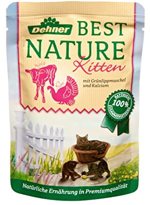 Dehner Best Nature Katzenfutter Kitten, Nassfutter, für junge Katzen, Kalb / Pute / Grünlippmuschel, 16 x 85 g Beutel (1.36 kg)