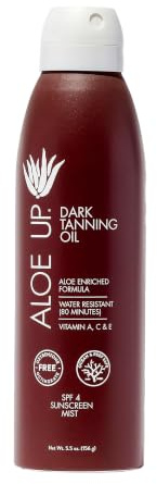Aloe Up SPF 4 Dark Tanning Oil - Body and Face Tanning Continuous Spray for Outdoor Sun - With Sunscreen, Pure Aloe Vera, and Natural Oils - Dries Clear - Reef Friendly - Fresh Tropical Scent - 6 Oz