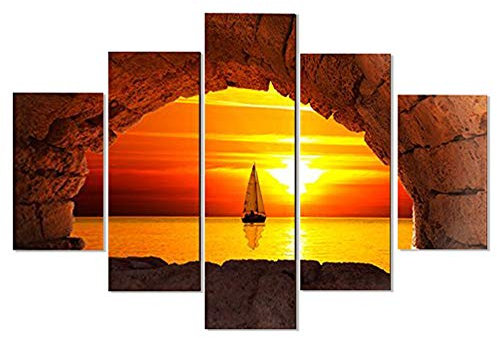 Lupia - Quadro Moderno 5 Pezzi in Legno, Vogue Finestra in Tramonto, Stampe Artistiche Digitali ad Alta Risoluzione, per Soggiorno, Camera da Letto, Ufficio, Hotel, Multicolore, 66x115 cm, Legno