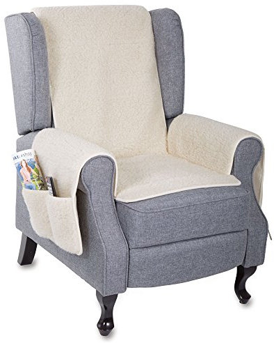 Schurwoll-Sesselschoner mit Armlehnenschoner, Natur, Flor aus 100% Schurwolle, Mittelteil ca. 160 x 50 cm, Armlehnenschoner ca. 60 x 40 cm