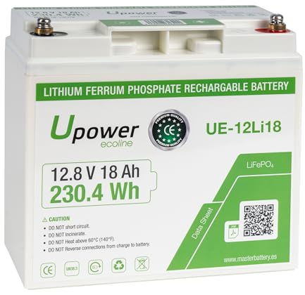 Batería de Litio LiFePO4 de 12V 18Ah, Ciclo Profundo 3000 al 100% / 12.8V 231Wh