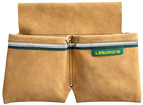 Leborgne, Bipoche en coute de Cuir + Porte Tenaille + Bande Réfléchissante Batipro, Ensemble de 3 Outils pour maçons et coffreurs, Couleur Noire, idéal pour Un Travail en Toute sécurité et Confort