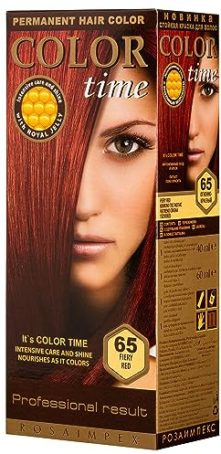 Color Time Permanent Färgning i Gel Eldröd 65-100 ml | Intensiv och Lysande Färg | Med Drottninggelé och C-vitamin | Täcker Grått Hår Helt | Droppar Inte