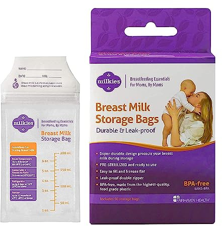Fairhaven Health Milkies bröstmjölk förvaringsväskor, 50 påsar