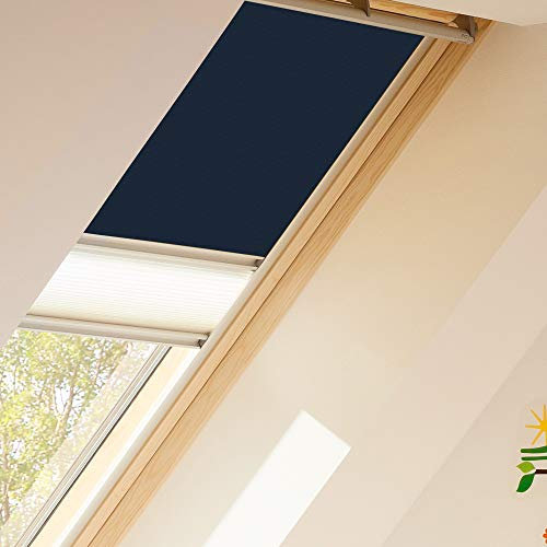 Vorteilsset Verdunkelungsrollo & Faltstore DFD MK08 1100S / Bedienart : Manuell / Farbe : Uni Dunkelblau/Weiß / Fenstergröße : MK08 / Fenstertypen : GGU, GPU, GHU, GTU, GGL, GPL, GHL, GTL, GXL