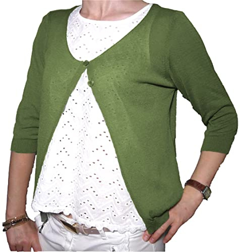 Fantasy Cardigan Spolverino Corto Coprispalle Giacchetto Bolerò Filo Viscosa Leggero Manica 3/4 Semplice Ragazza Donna