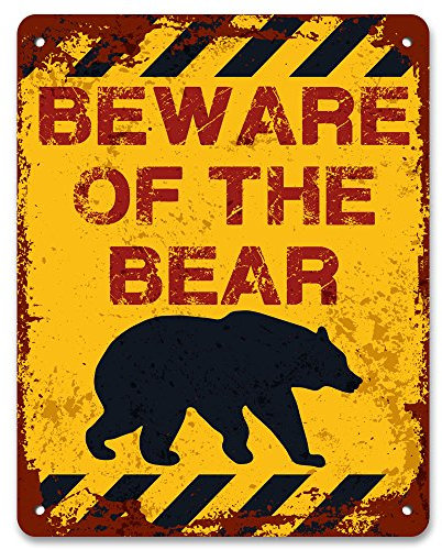 Stampa realizzata – Beware Of The Bear | Cartello di avvertimento da giardino in metallo vintage