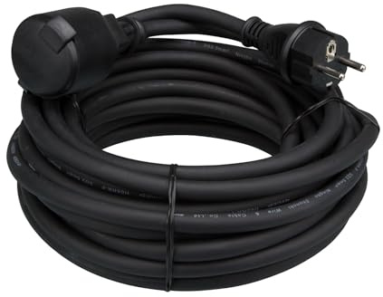 Perel ec10r25 de goma cable alargador, 3 G2,5, longitud de 10 m, color negro