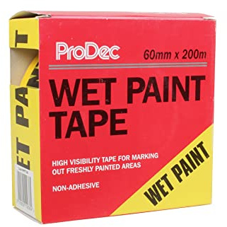 ProDec 60 mm x 200 m (2,5 x 650 piedi) Nastro barriera di segnalazione per vernici bagnate, nastro non adesivo giallo e nero per evidenziare le aree appena verniciate, fornito in scatola dispenser