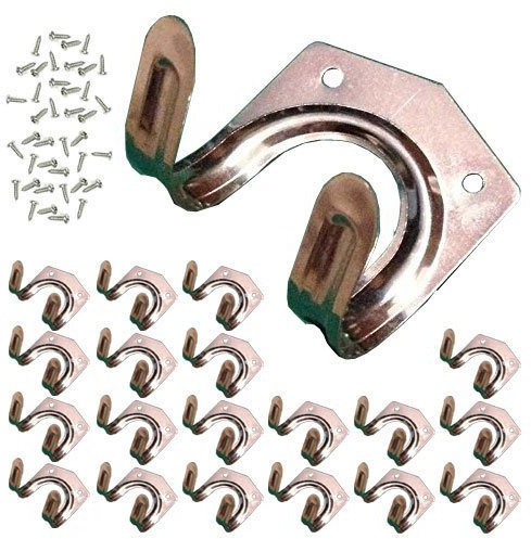 1Buy UK 20 x Storage Wall Hooks Workshop Tool Garden Shed Garage Double Metal Space Saver 20pc Set with Screws Hangers Brackets Hanging Tools