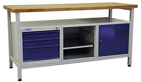 ADB Werktisch Werkzeugtisch Werkbank Werkstatt Arbeitstisch 1700x600x840 mm mit 3 Schubladen Werkstatteinrichtung Zubehör Werkstatt ohne Rollen