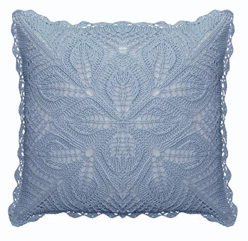 Creative Linens Cotton Crochet Pillow Cushion Cover 16x16 Blue