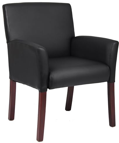 Boss Office Products Box Arm Guest Chair with Mahogany Finish in Black, 250 (B619)