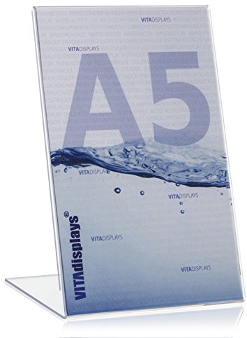 VITAdisplays® Présentoir publicitaire en L en format portrait, support de table en Plexiglas® Paquet de 10 Format A5 Transparent