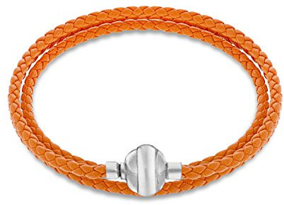 Tuscany Silver Charms Unisex Silber Magnetisch Bettelarmband - Orange Geflochtenes Leder 60cm/24zoll